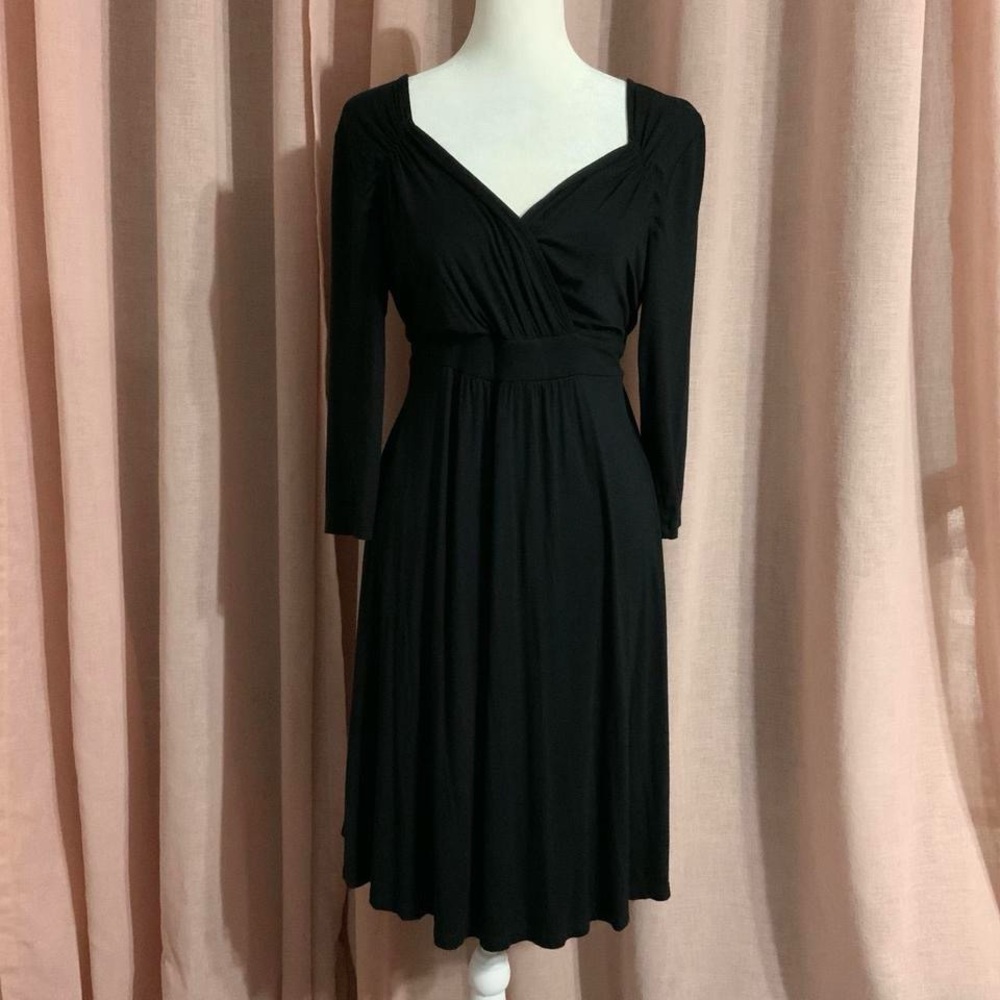 Liz Lange Black Milkmaid Babydoll 3/4 Sleeve Midi Dress Maternity Small